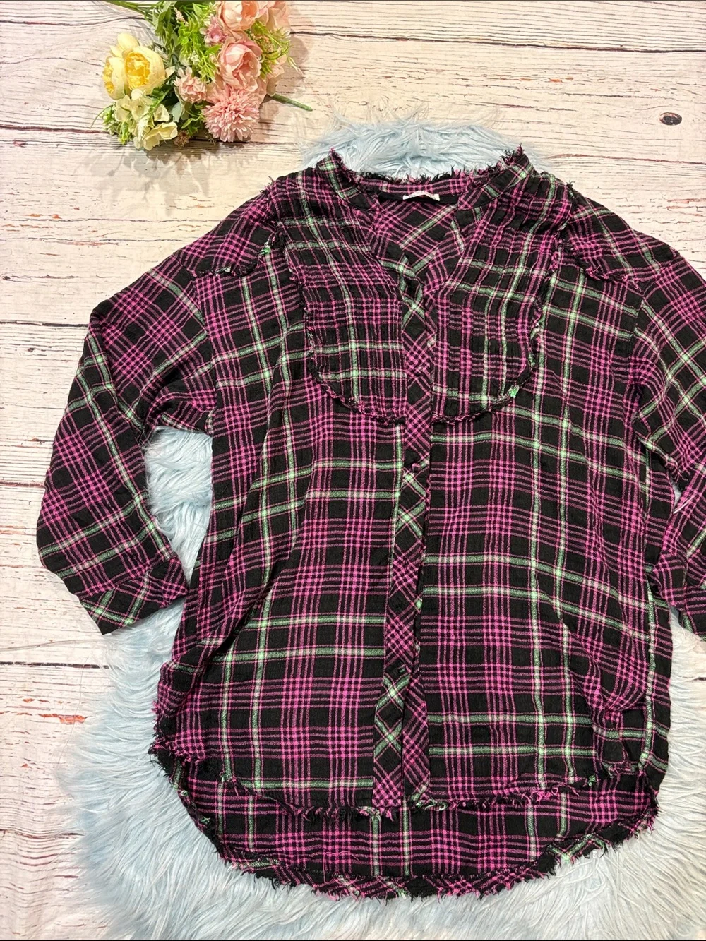 Intimately Free People Plaid About You Sleep Oversized Button Down Pajama Top